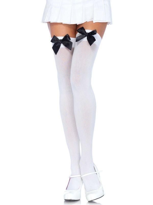 Nylon Kniekousen Wit met Strik