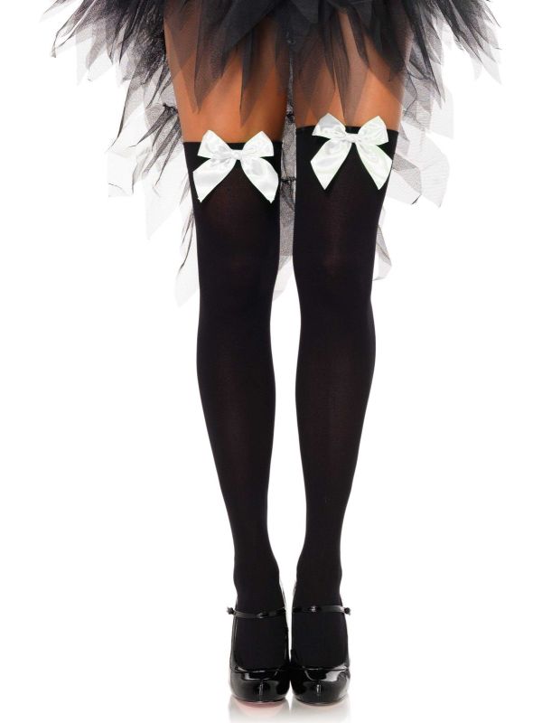 Nylon Kniekousen Zwart met Strik