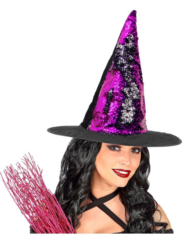 Omkeerbare Pailletten Heksen Hoed