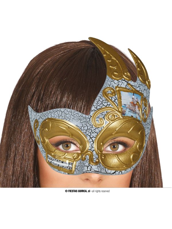 Oogmasker Venetiaans Goud Grijs
