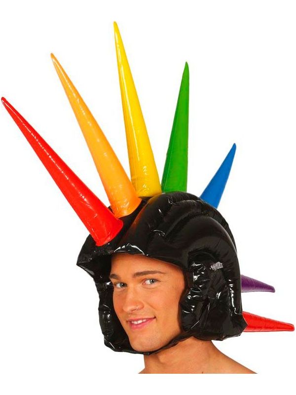 Opblaasbare Helm met Regenboog Spikes