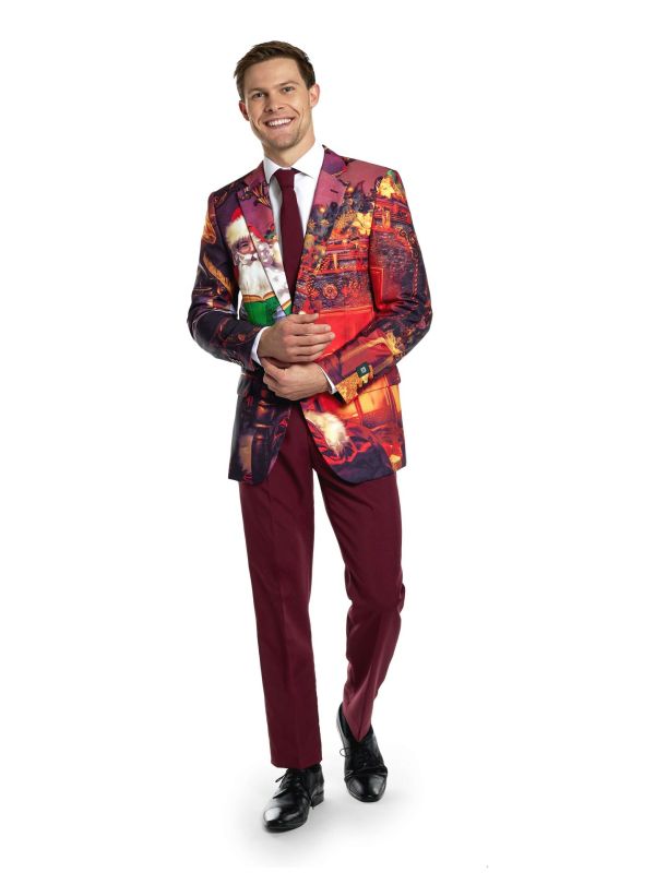 Opposuits Heren Vintage Santa Kerst Kostuum Rood