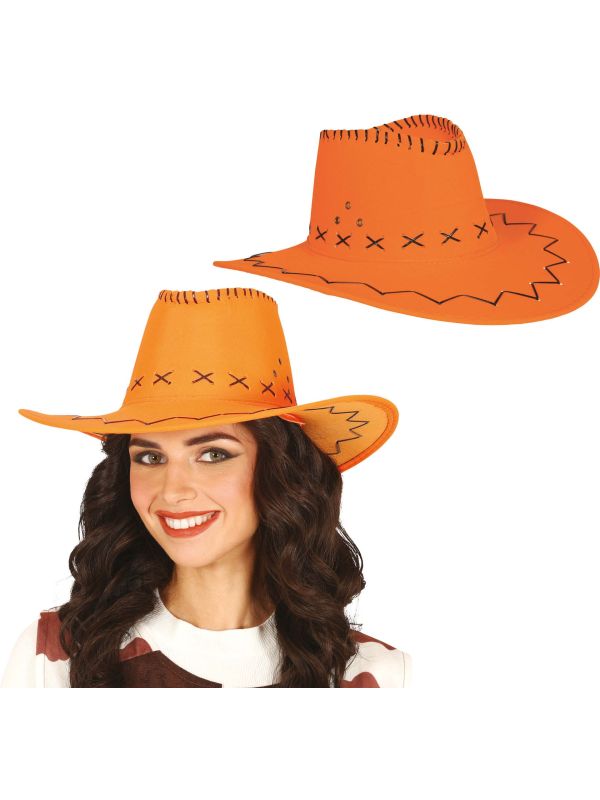 Oranje Cowboyhoed Suède Look Volwassenen