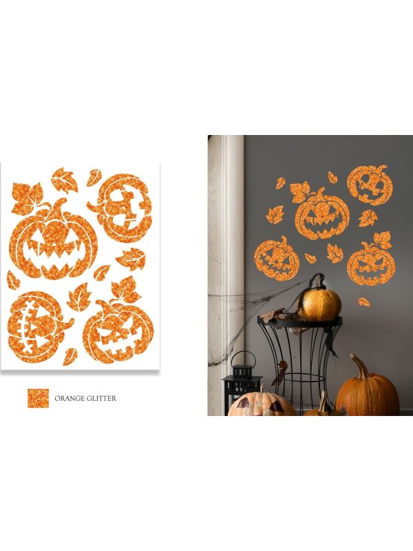 Oranje Glitter Muursticker Pompoenen