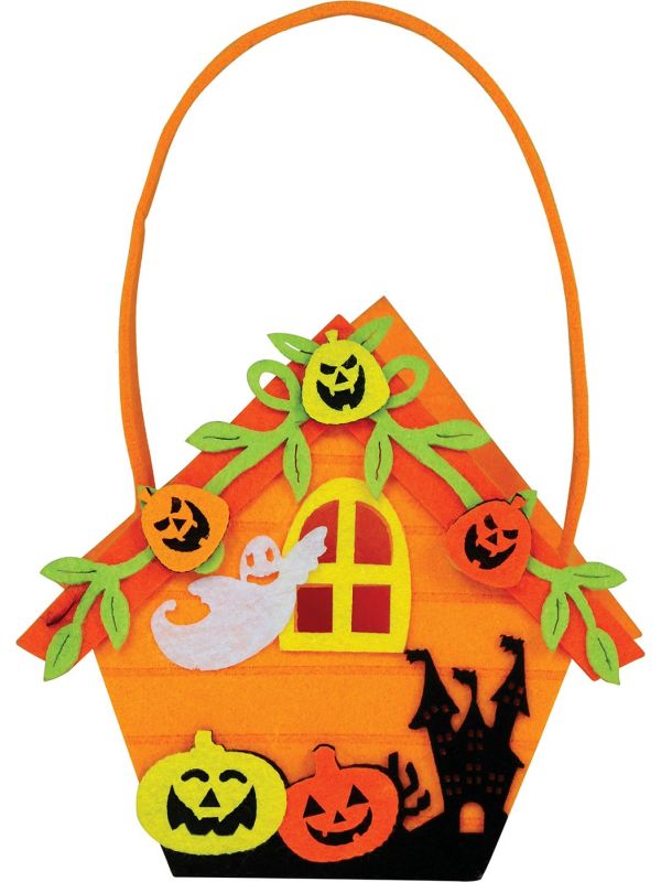 Oranje Halloween Heksenhuis Mandje 14cm