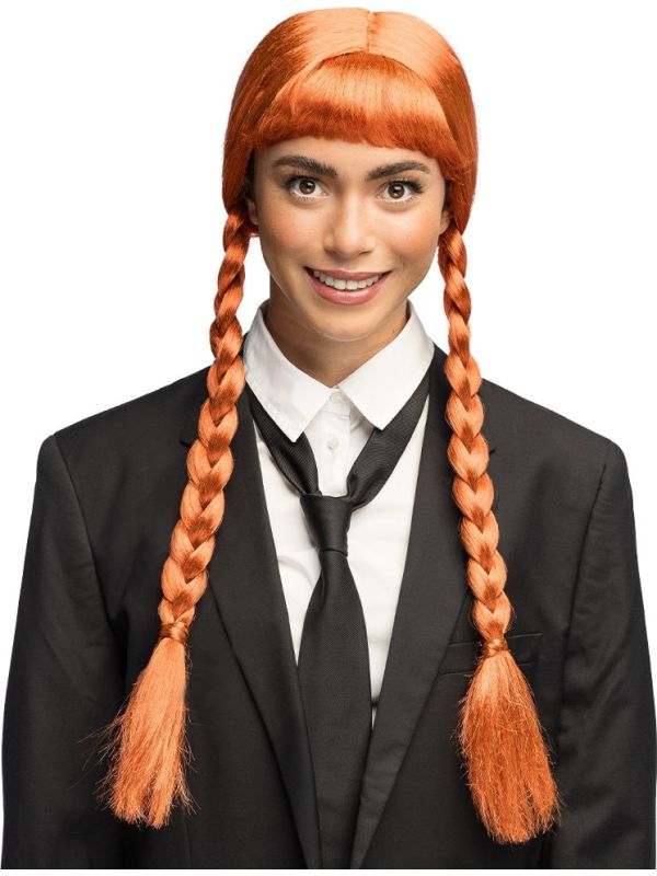 Oranje Halloween Pruik met Vlechten