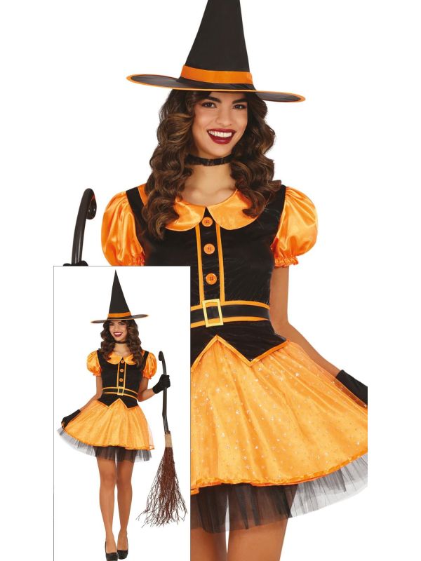 Oranje Heksenoutfit Dames Halloween