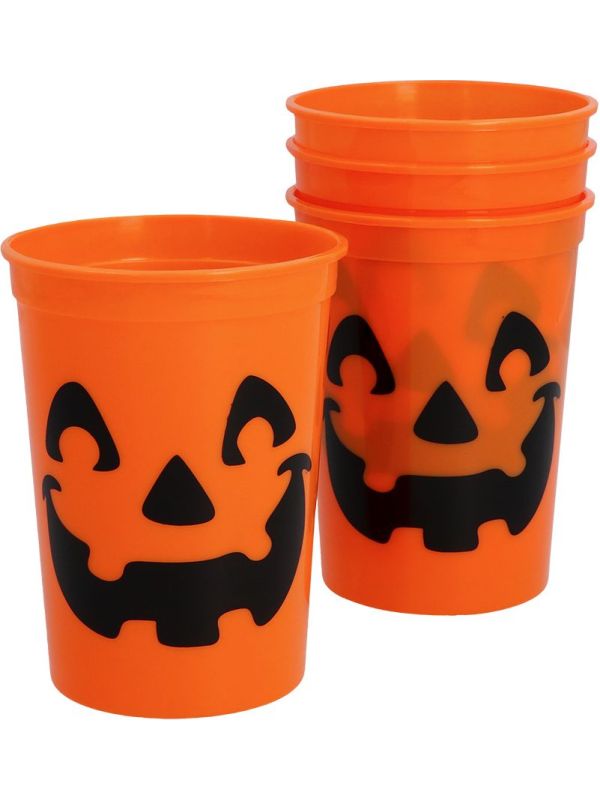 Oranje Pompoen Drinkbeker Set Halloween 4 Stuks