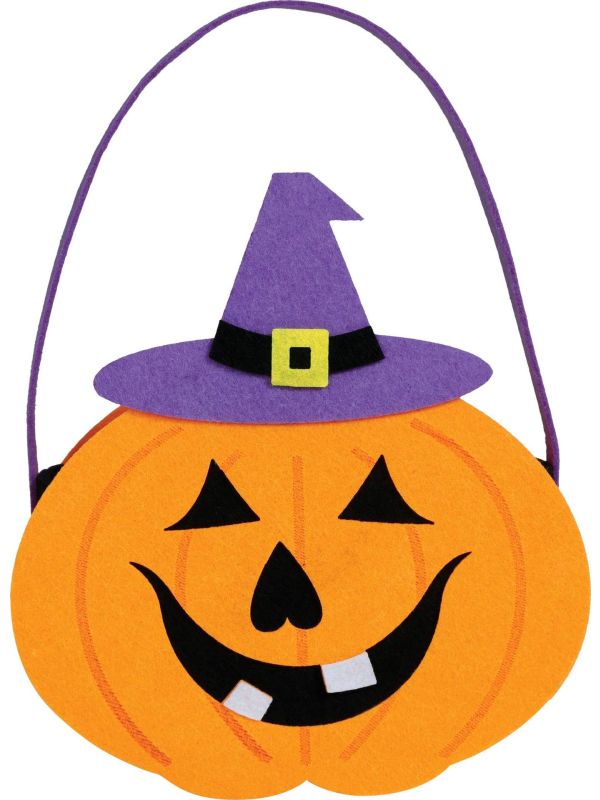 Oranje Pompoen Heks Vilten Snoep Tas 16cm