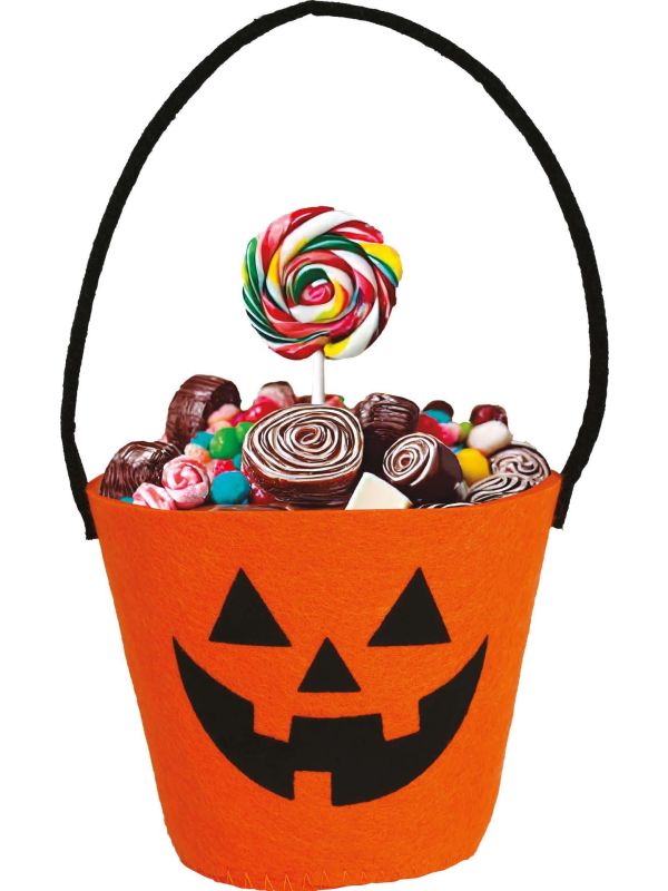 Oranje Vilten Pompoen Snoep Emmer 13cm