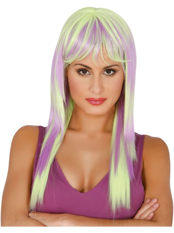 Paars Groene Lange Pruik