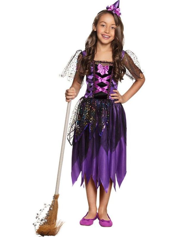 Paars twinkle heksen jurk kind