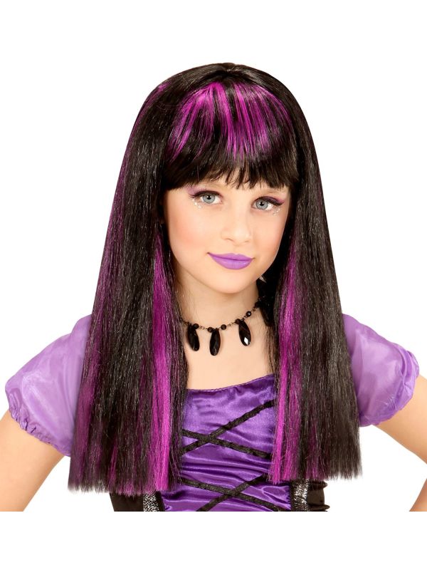 Paars-Zwart Gestreepte Pruik Kind