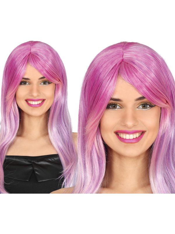 Paarse Dames Pruik Lang Stijl Slag
