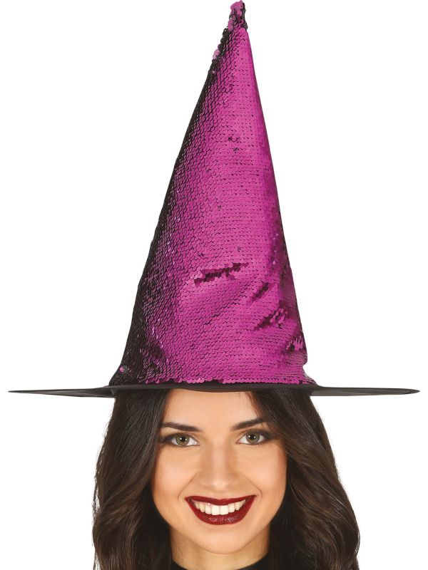 Paarse Glitter Heksenhoed
