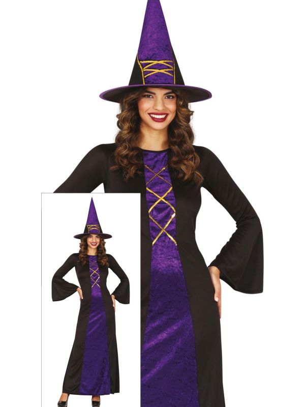 Paarse halloween heksenjurk dames