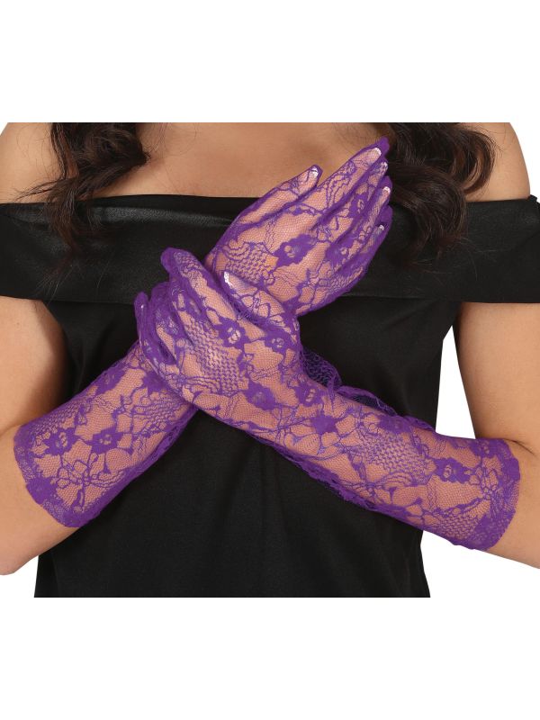 Paarse Handschoenen Kant Elegant 20's Vrouw