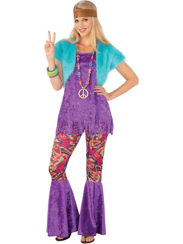 Paarse Hippie Peace Kostuum Dames