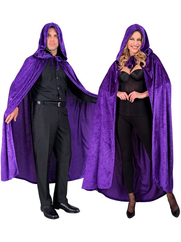 Paarse Lange Cape met Capuchon