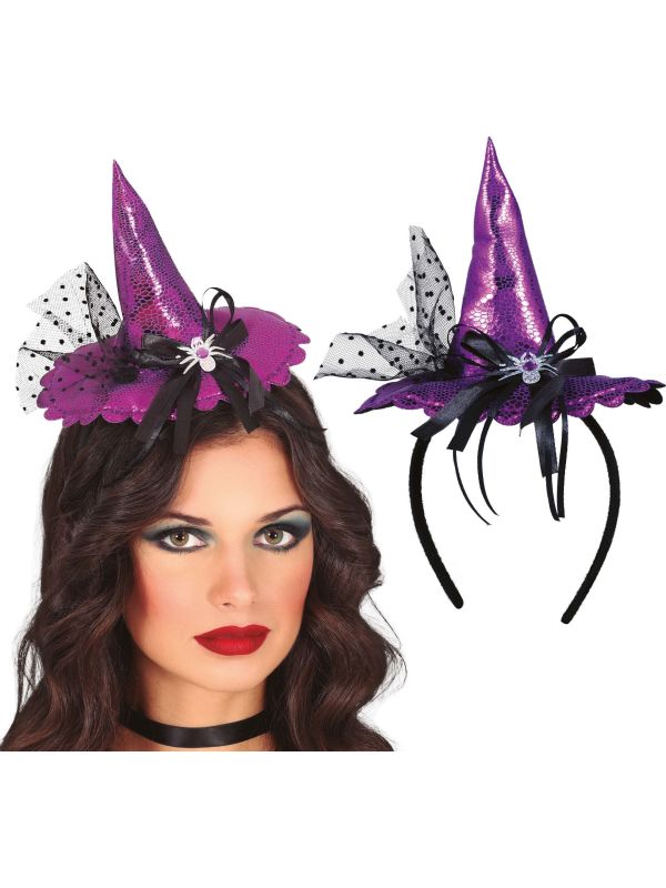 Paarse Mini Heksenhoed Haarband met Strik