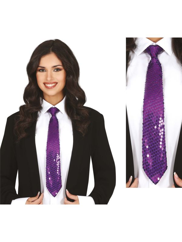 Paarse Pailletten Stropdas