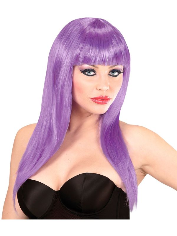 Paarse Pruik Lang Haar