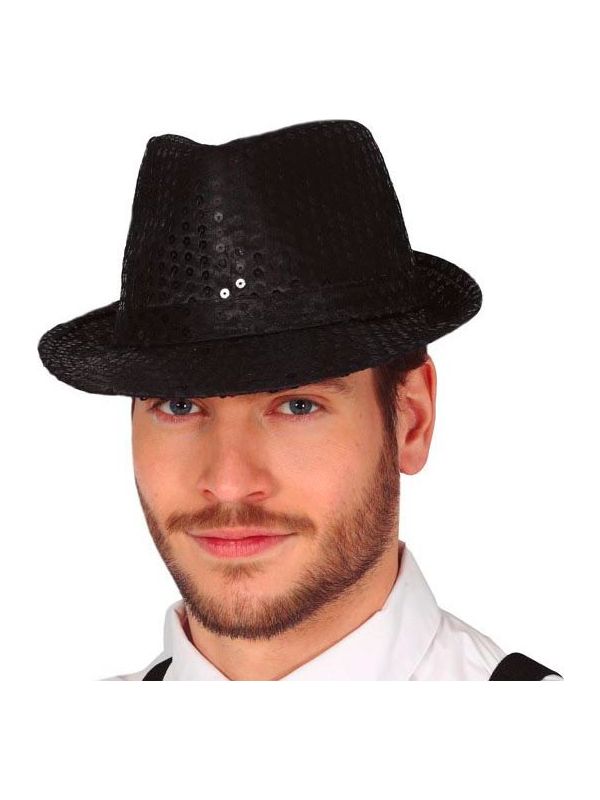 Pailletten Fedora Zwart
