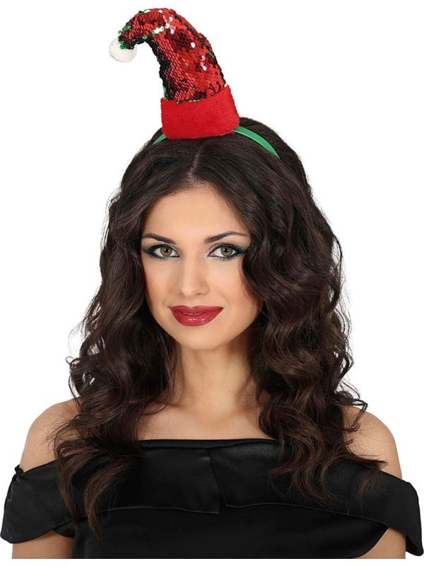 Pailletten Kerst Haarband Kerstmuts
