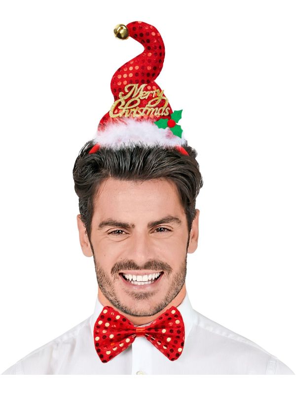 Pailletten Kerstmuts en Strikje