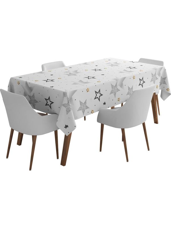 Papieren Verjaardagstafelkleed met Sterren Wit Zwart Goud