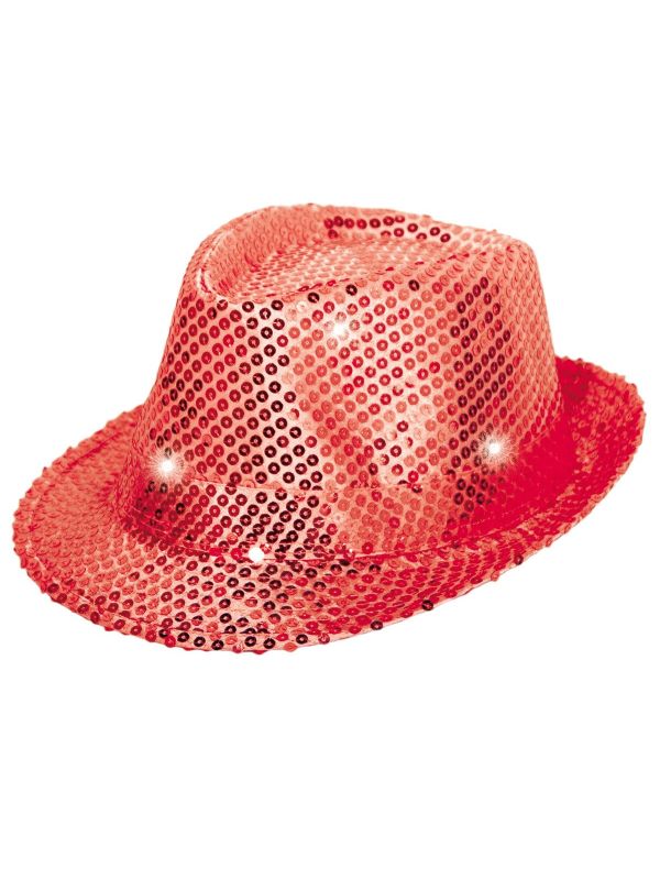 Party Pailletten Fedora met Lichtjes Rood