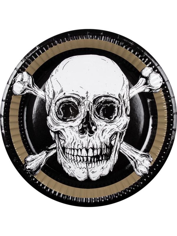 Piraten Goud/Zwarte Papieren Bordjes 10 Stuks