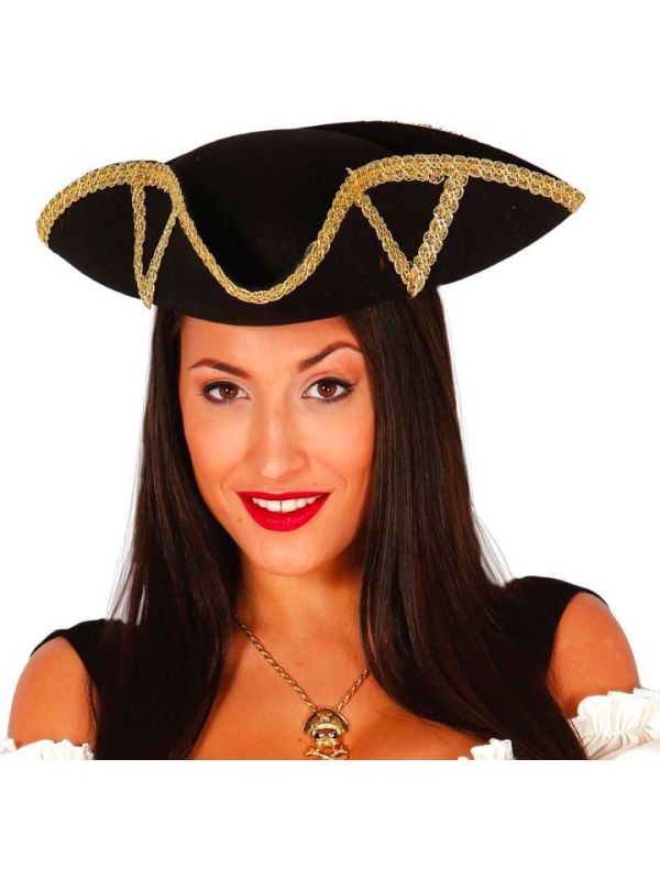 Piraten Tricorn Hoed met Gouddetail