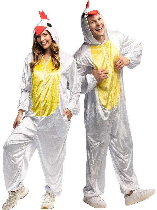 Pluche Witte Haan Onesie Kostuum Volwassenen