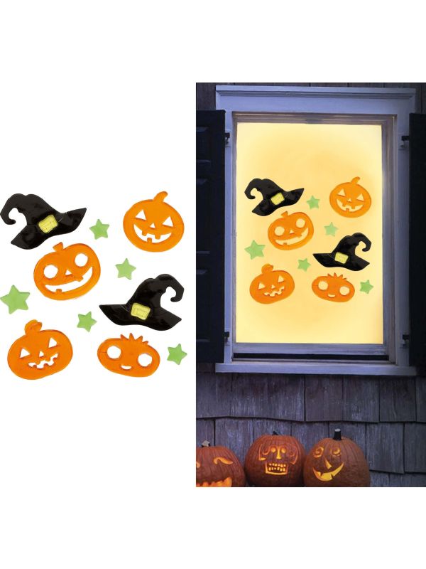 Pompoen en Heksenhoeden Gel Raamstickers