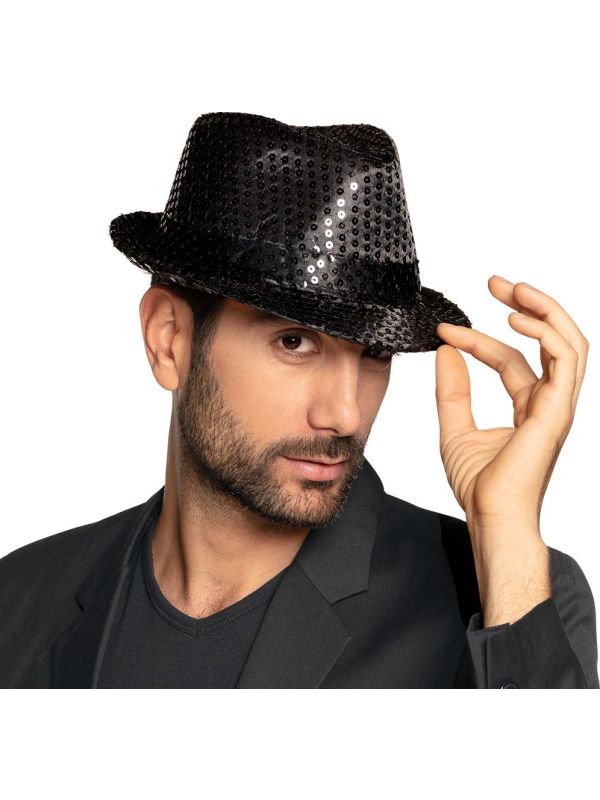 Popstar Pailletten Fedora Zwart