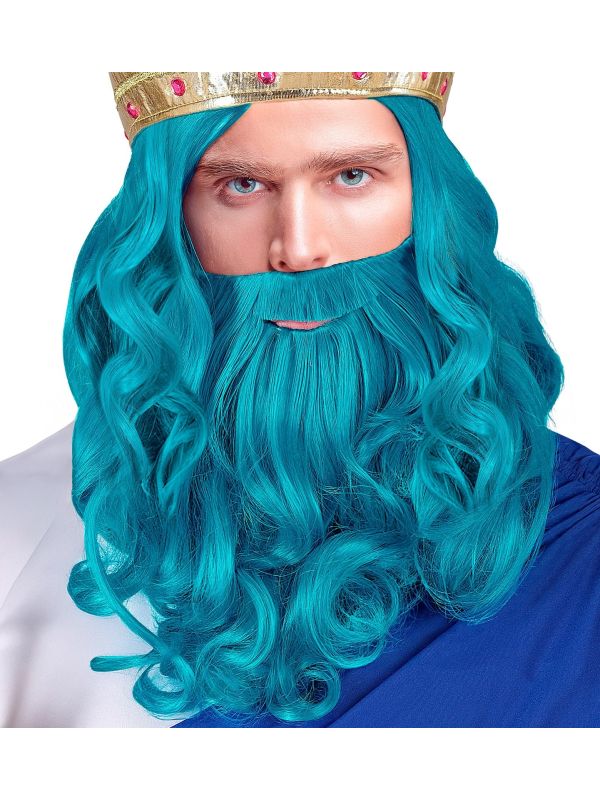 Poseidon Neptunus Pruik met Baard Blauw Heren