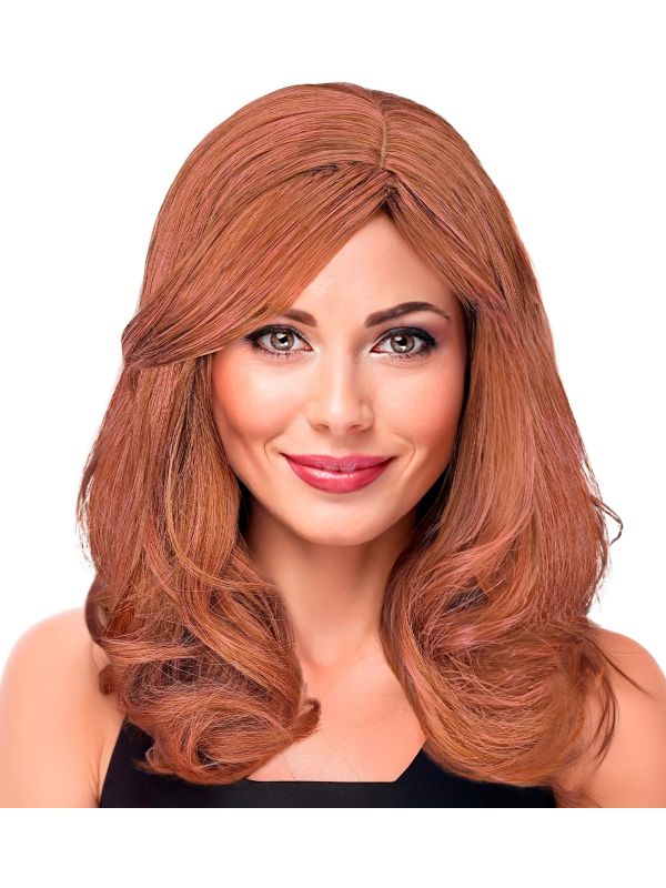 Pruik Bruin Roze Lang Dames Carnaval