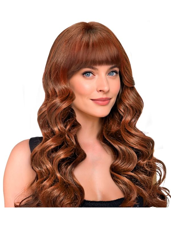 Pruik Lang Golvend Bruin Dames Carnaval