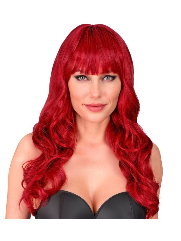 Pruik Lang Golvend Rood Dames Carnaval