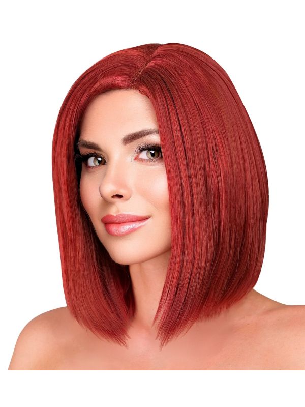 Pruik Lange Boblijn Bordeauxrood Dames Carnaval
