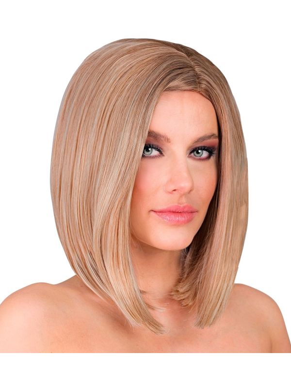 Pruik Lange Boblijn Bruin Blonde Tint Dames Carnaval