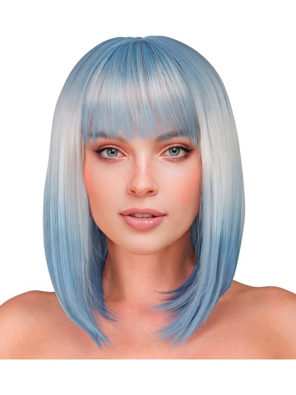 Pruik Lange Boblijn Pony Lichtblauw Dames Carnaval