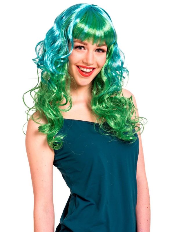 Pruik met Krulllen Lang Felgroen