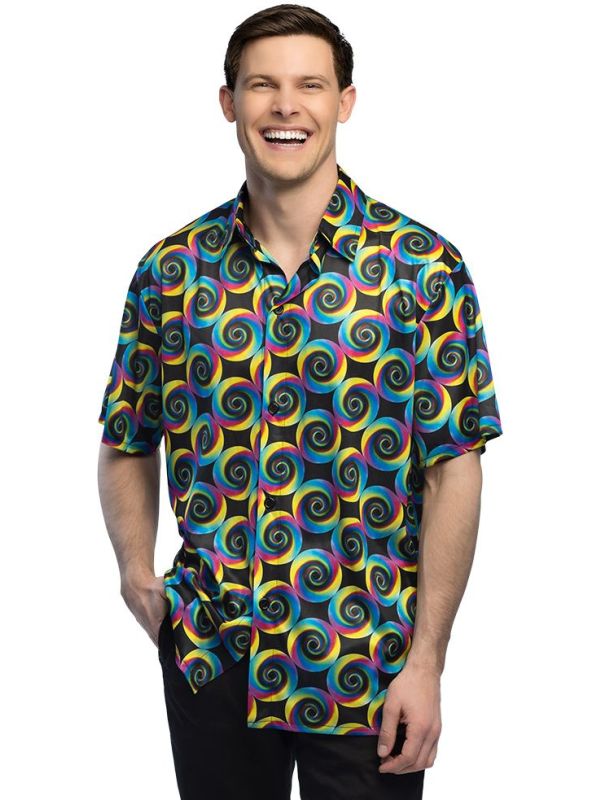 Psychedelisch Disco Shirt Met Hypnotiserende Swirl-Print Heren