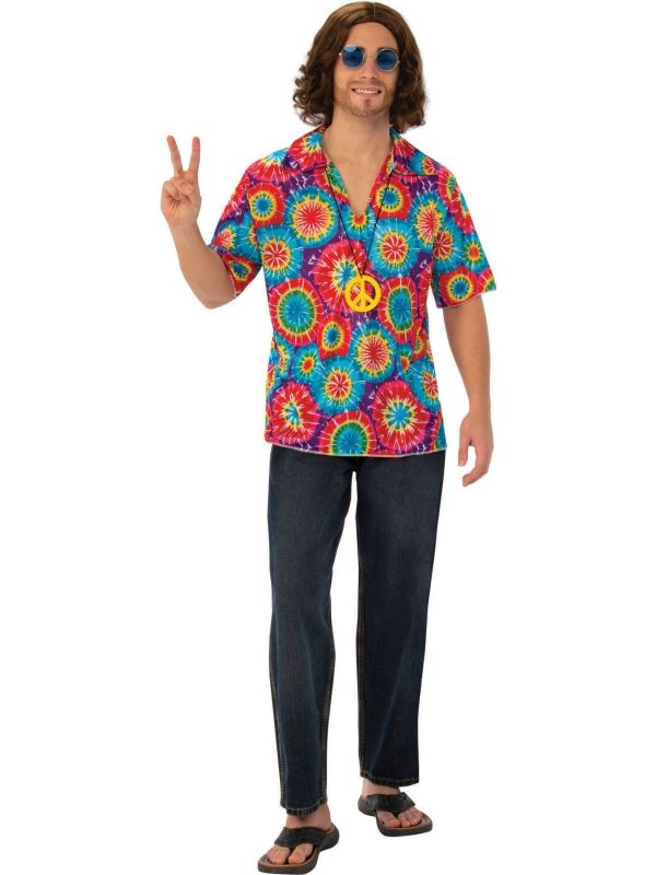 Psychedelische 60s Hippie Shirt met Peace Ketting Heren