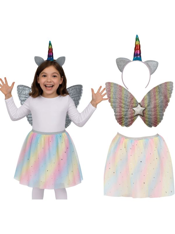 Regenboog Eenhoorn Prinses set met Vleugels 3-Delig Meisjes