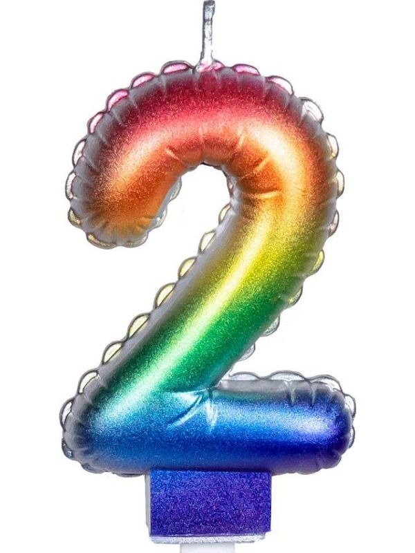 Regenboog Kaars Cijfer 2