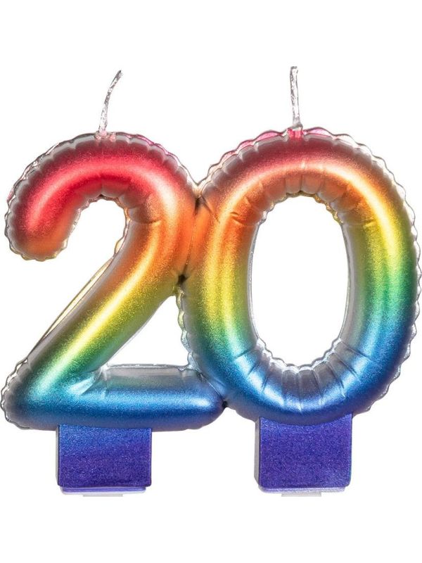 Regenboog Kaars Cijfer 20