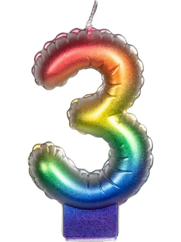 Regenboog Kaars Cijfer 3